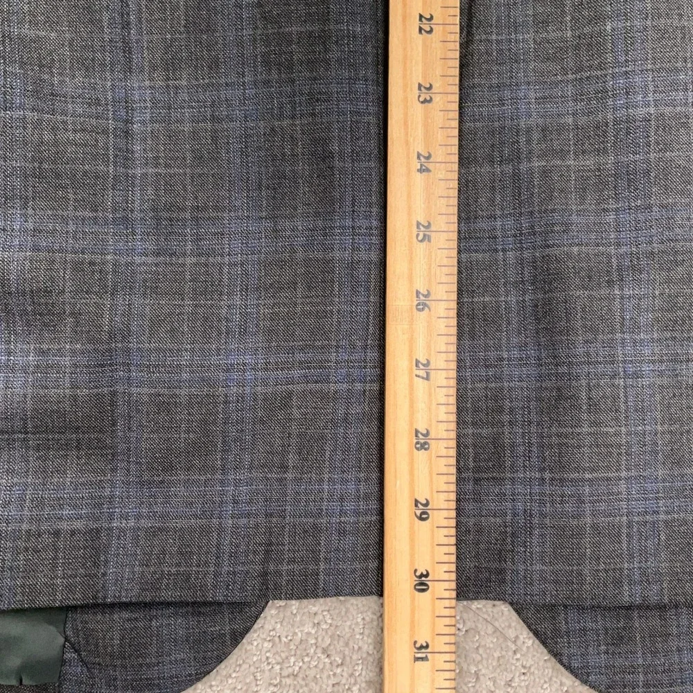 Jos. A. Bank Blazer Mens 43R Gray Blue Plaid Tailored Wool Stretch
